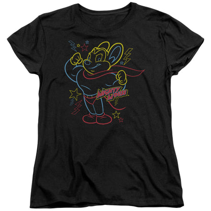 Mighty Mouse Neon Hero Womens T Shirt Black Officially Licensed