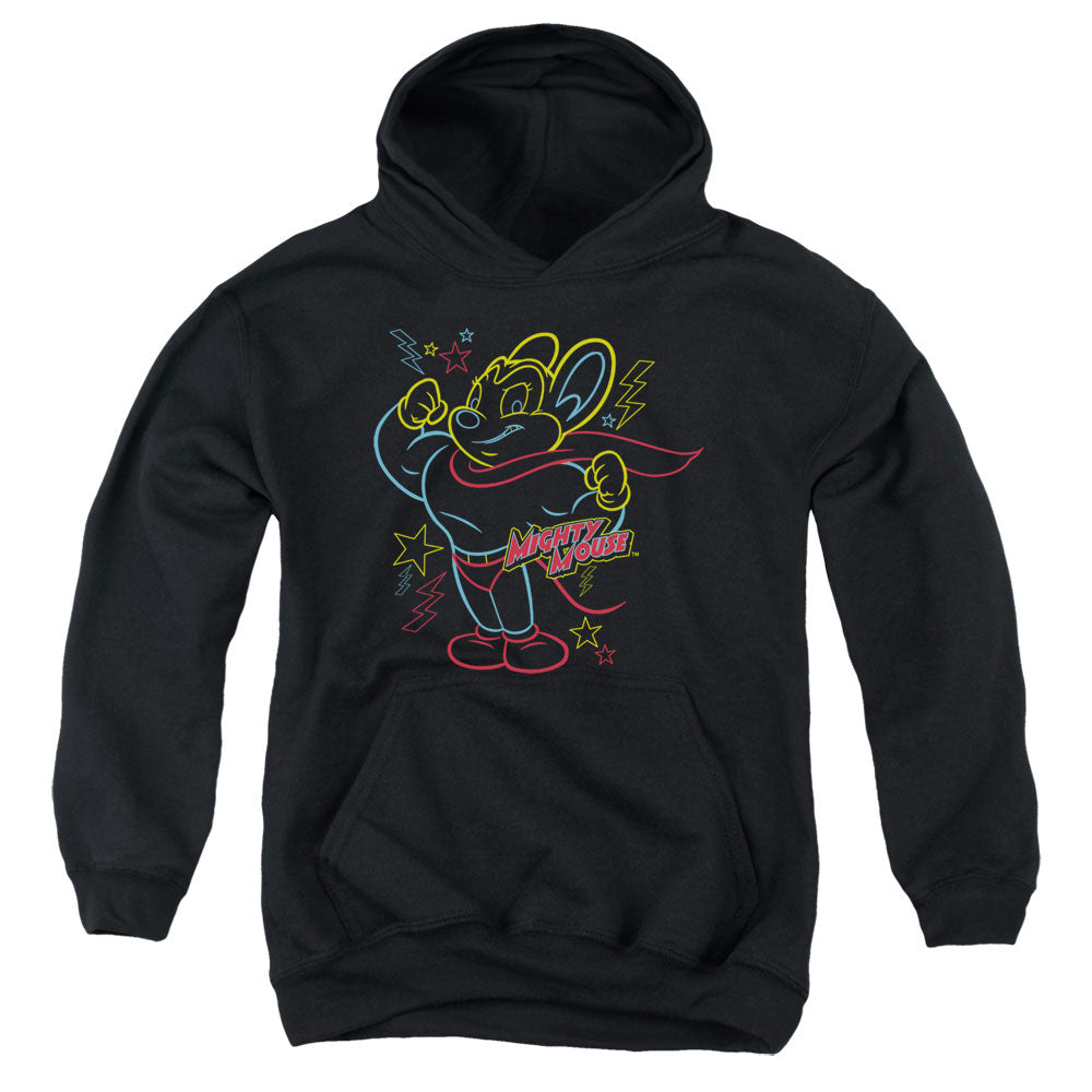 Mighty Mouse Neon Hero Kids Youth Hoodie Black Officially Licensed