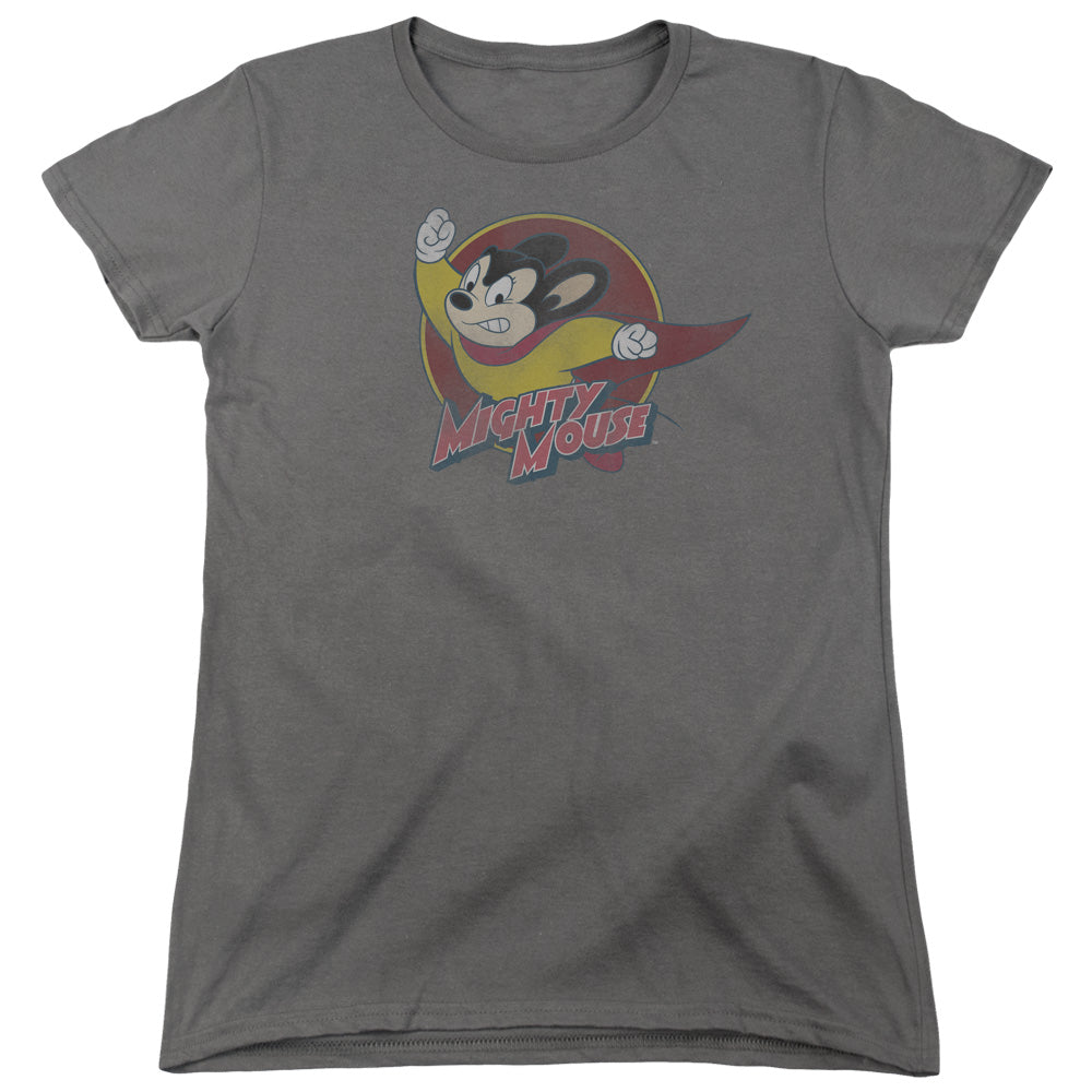 Mighty Mouse Mighty Circle Womens T Shirt Charcoal Officially Licensed