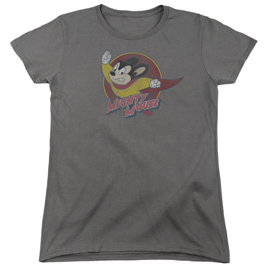 Mighty Mouse Mighty Circle Womens T Shirt Charcoal Officially Licensed