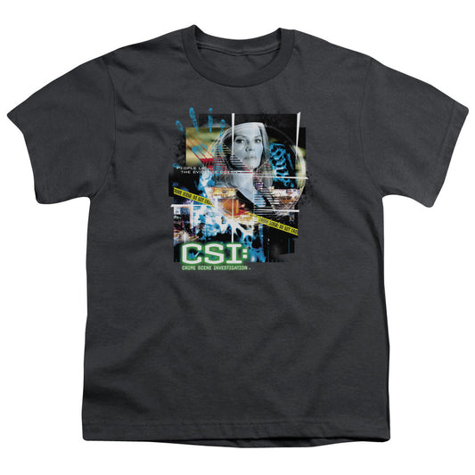 Csi Evidence Collage Kids Youth T Shirt Charcoal Officially Licensed