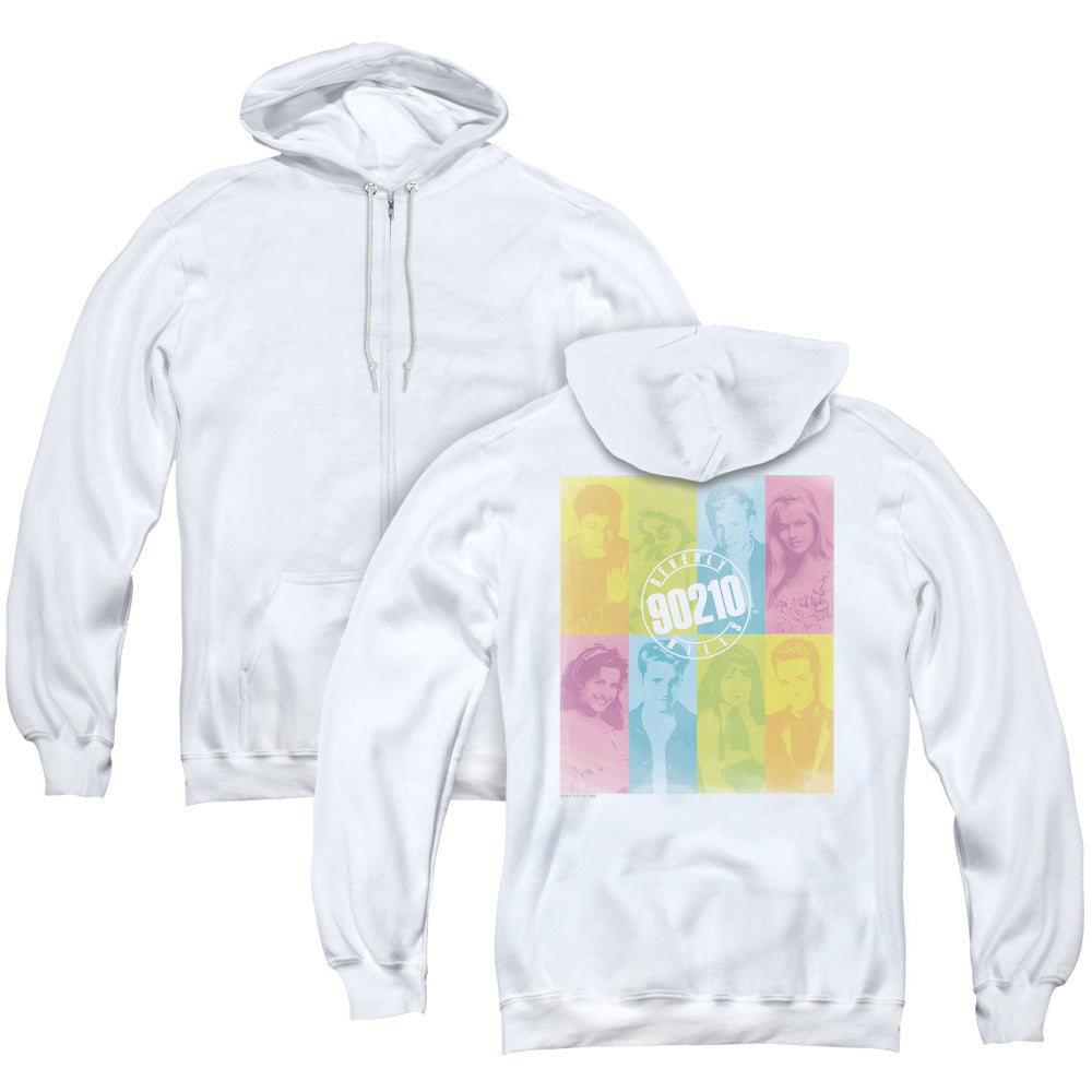 90210 Color Block of Friends Back Print Zipper Mens Hoodie White