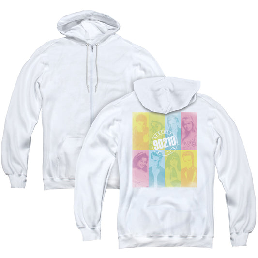 90210 Color Block of Friends Back Print Zipper Mens Hoodie White