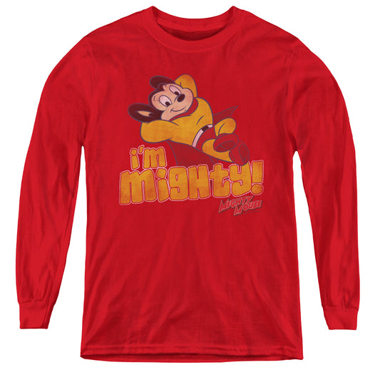 Mighty Mouse Im Mighty Long Sleeve Kids Youth T Shirt Red Officially Licensed