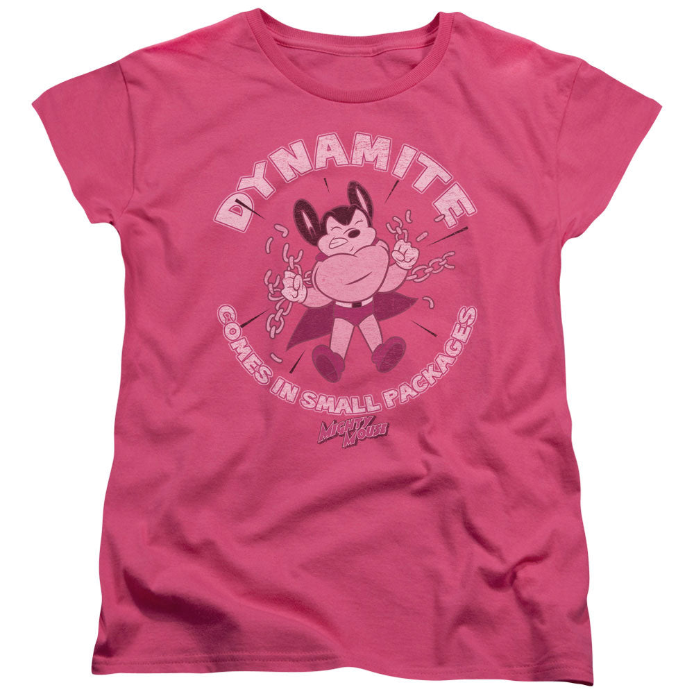 Mighty Mouse Dynamite Womens T Shirt Hot Pink Officially Licensed