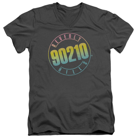 90210 Color Blend Logo Mens Slim Fit V-Neck T Shirt Charcoal