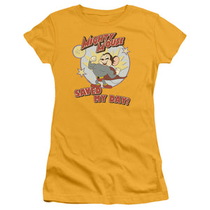 Mighty Mouse Vintage Day Junior Sheer Cap Sleeve Womens T Shirt Gold