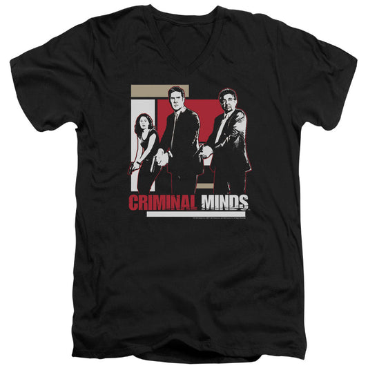 Criminal Minds Guns Drawn Mens Slim Fit V-Neck T Shirt Black Officially Licensed
