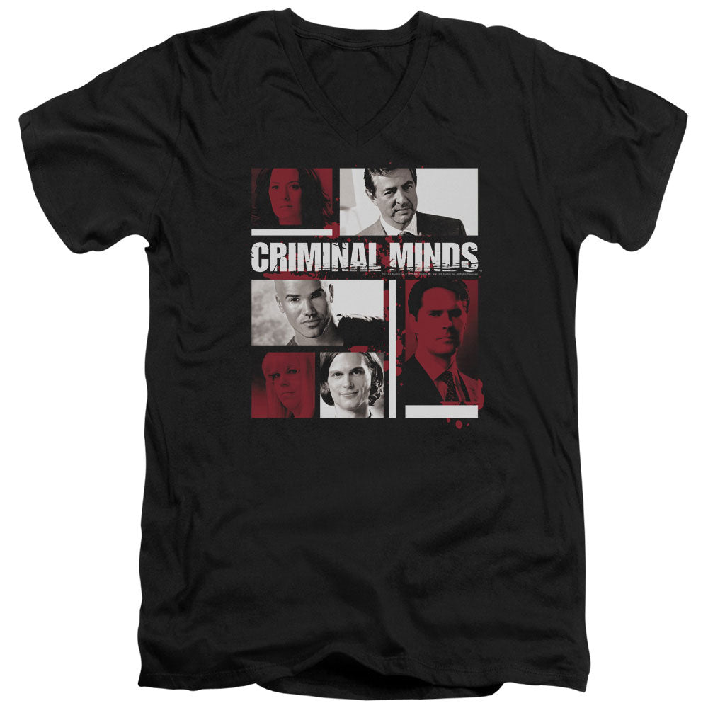 Criminal Minds Character Boxes Mens Slim Fit V-Neck T Shirt Black Officially Licensed