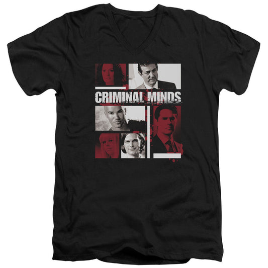 Criminal Minds Character Boxes Mens Slim Fit V-Neck T Shirt Black Officially Licensed