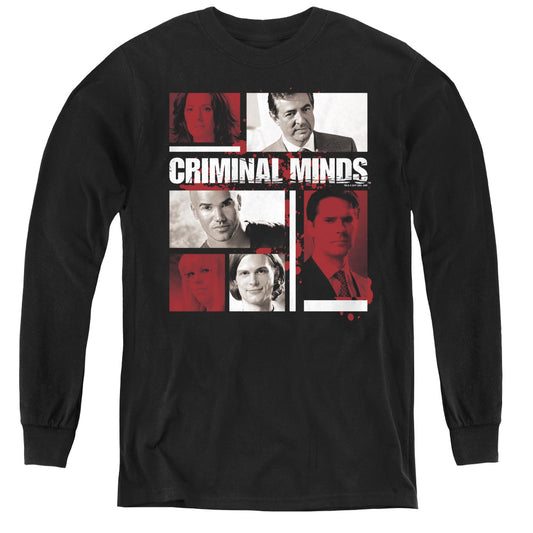 Criminal Minds Character Boxes Long Sleeve Kids Youth T Shirt Black Officially Licensed