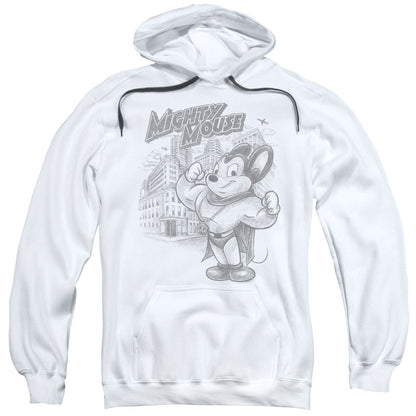 Mighty Mouse Protect And Serve Mens Hoodie White Officially Licensed