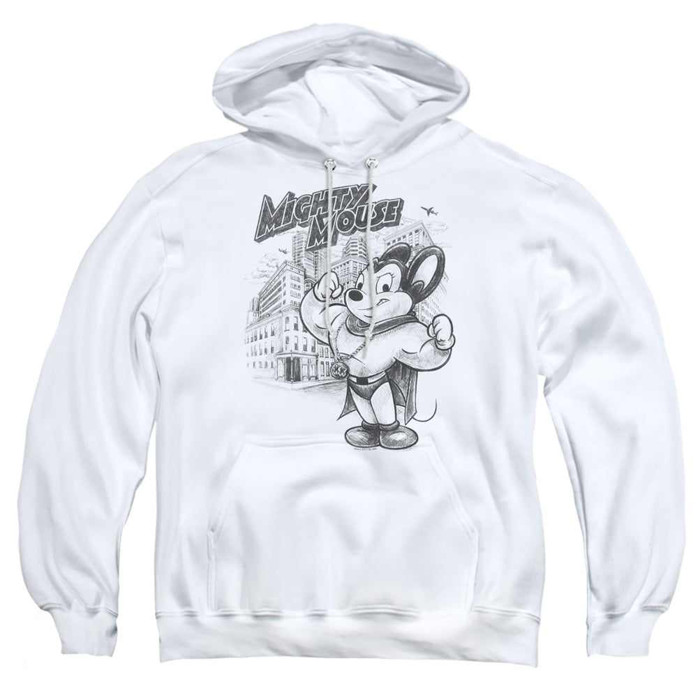Mighty Mouse Protect And Serve Mens Hoodie White Officially Licensed
