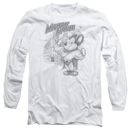 Mighty Mouse Protect And Serve Mens Long Sleeve Shirt White Officially Licensed