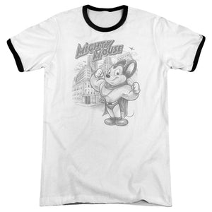 Mighty Mouse Protect and Serve Heather Ringer Mens T Shirt White