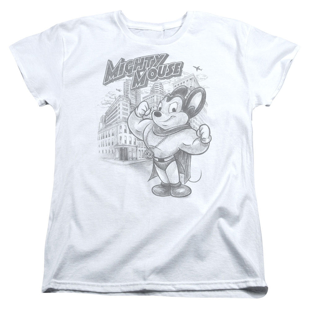Mighty Mouse Protect and Serve Womens T Shirt White Officially Licensed