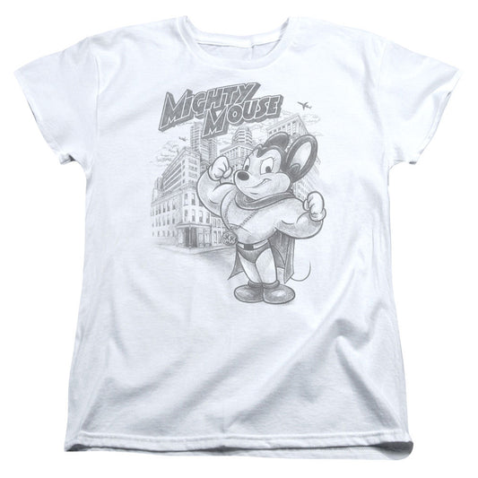 Mighty Mouse Protect and Serve Womens T Shirt White Officially Licensed