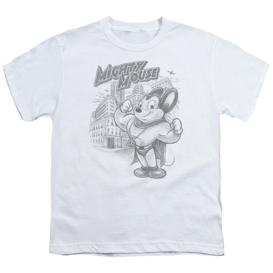 Mighty Mouse Protect and Serve Kids Youth T Shirt White Officially Licensed