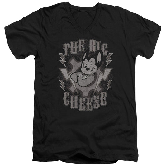 Mighty Mouse the Big Cheese Mens Slim Fit V-Neck T Shirt Black Officially Licensed