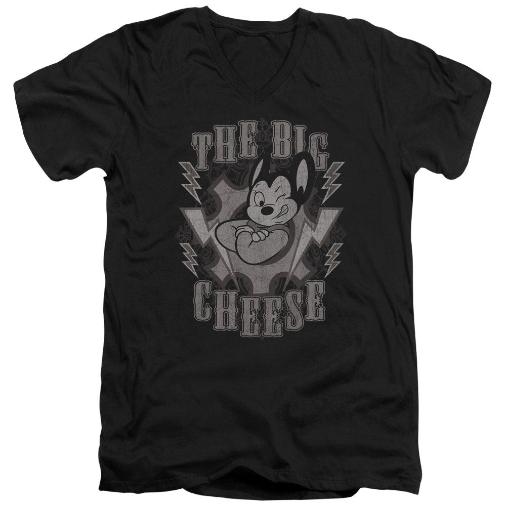 Mighty Mouse the Big Cheese Mens Slim Fit V-Neck T Shirt Black