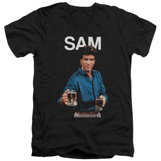 Cheers Sam Mens Slim Fit V-Neck T Shirt Black Officially Licensed