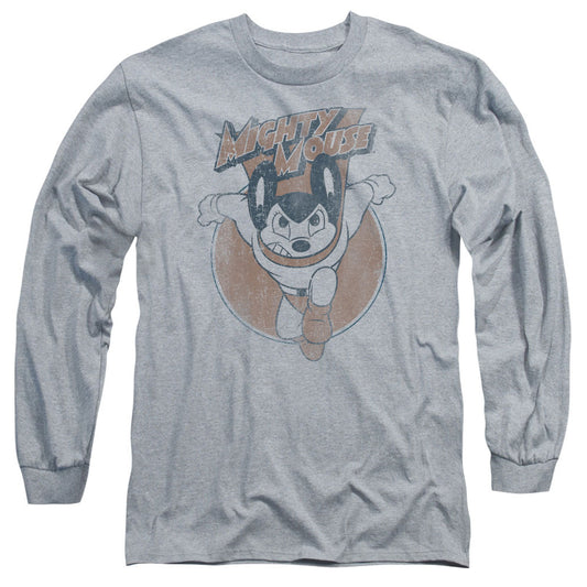 Mighty Mouse Flying With Purpose Mens Long Sleeve Shirt Athletic Heather Officially Licensed