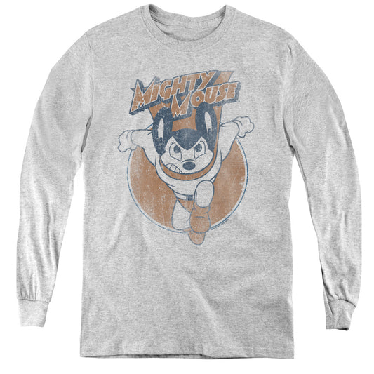 Mighty Mouse Flying With Purpose Long Sleeve Kids Youth T Shirt Athletic Heather Officially Licensed