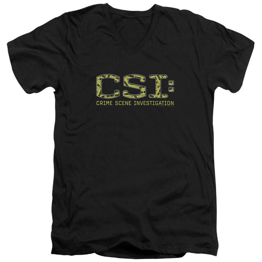 Csi Collage Logo Mens Slim Fit V-Neck T Shirt Black Officially Licensed