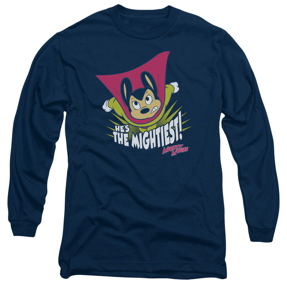 Mighty Mouse the Mightiest Mens Long Sleeve Shirt Navy Blue