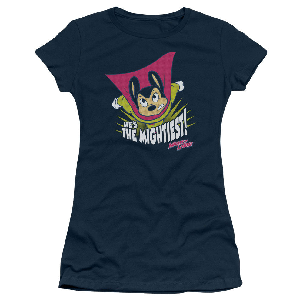 Mighty Mouse the Mightiest Junior Sheer Cap Sleeve Womens T Shirt Navy Blue
