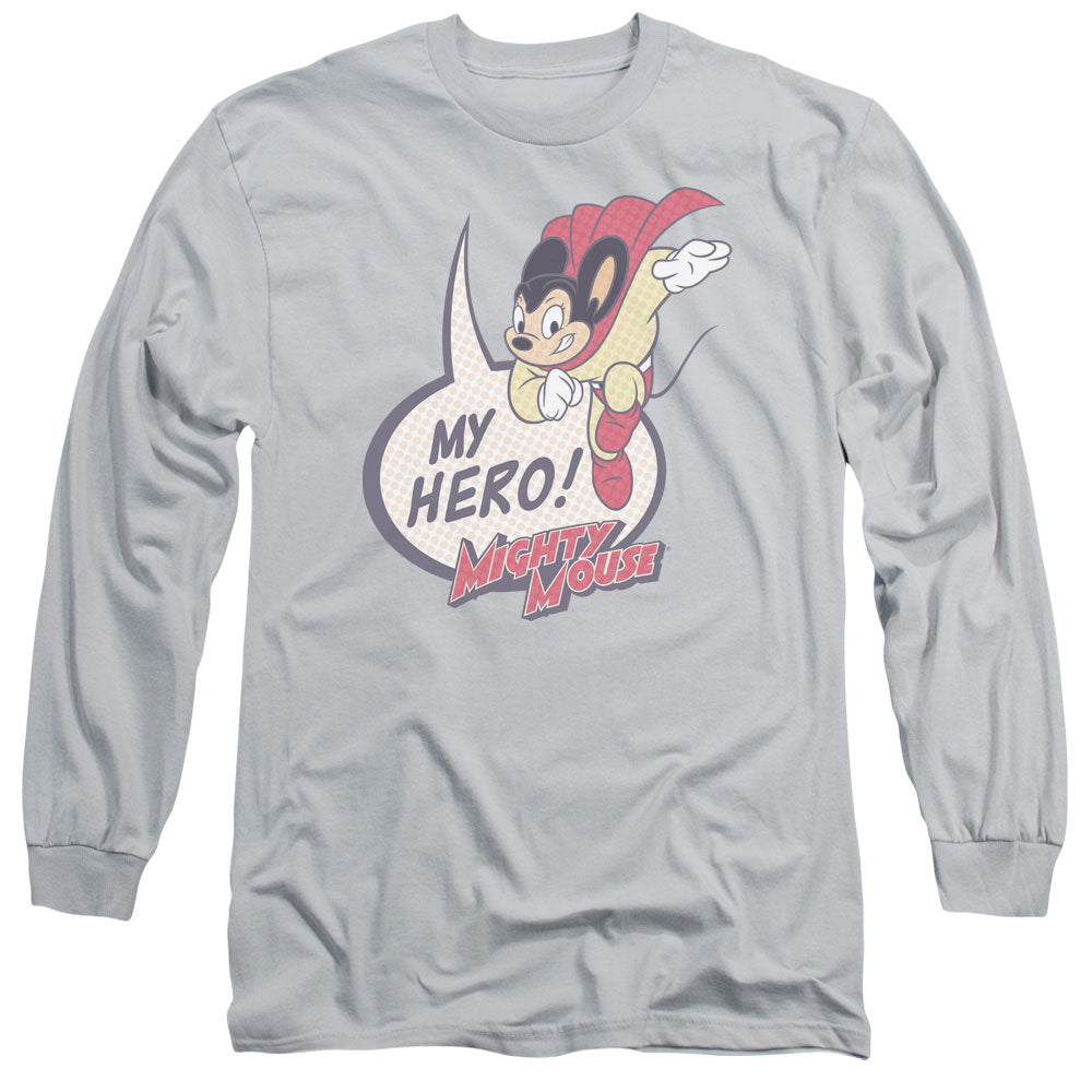 Mighty Mouse My Hero Mens Long Sleeve Shirt Silver