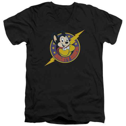 Mighty Mouse Mighty Hero Mens Slim Fit V-Neck T Shirt Black Officially Licensed