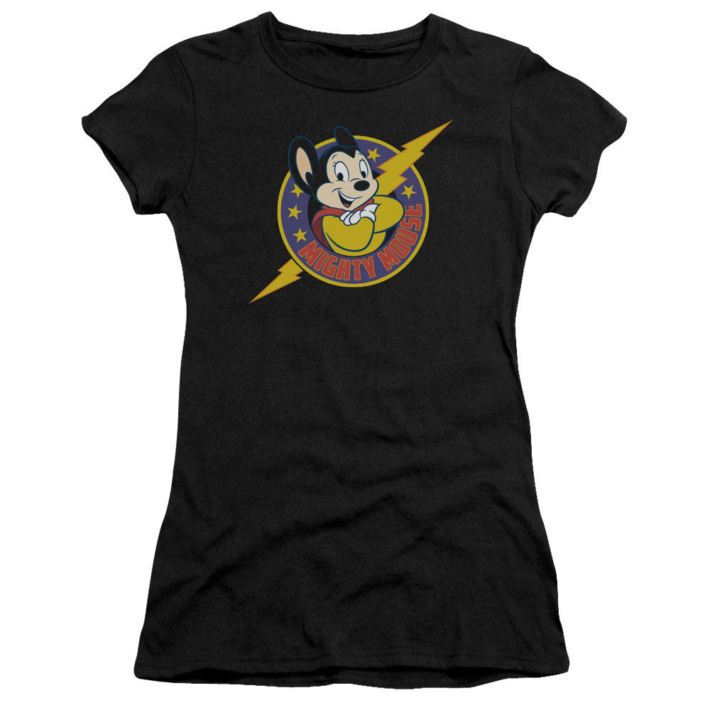 Mighty Mouse Mighty Hero Junior Sheer Cap Sleeve Womens T Shirt Black