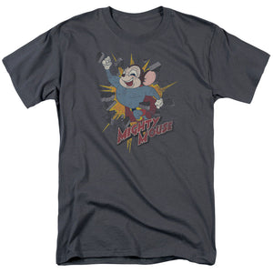 Mighty Mouse Break Through Mens T Shirt Charcoal
