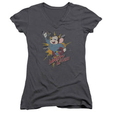 Load image into Gallery viewer, Mighty Mouse Break Through Junior Sheer Cap Sleeve V-Neck Womens T Shirt Charcoal