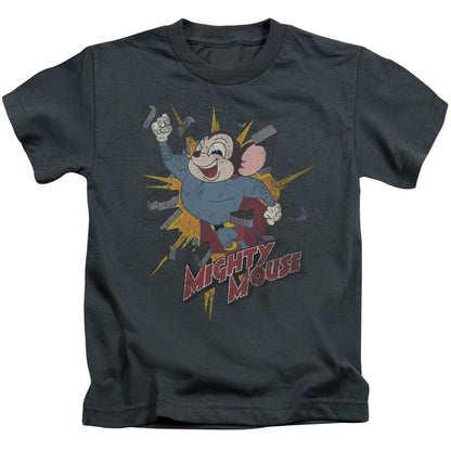 Mighty Mouse Break Through Juvenile Kids Youth T Shirt Charcoal Officially Licensed