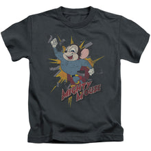 Load image into Gallery viewer, Mighty Mouse Break Through Juvenile Kids Youth T Shirt Charcoal
