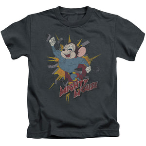Mighty Mouse Break Through Juvenile Kids Youth T Shirt Charcoal