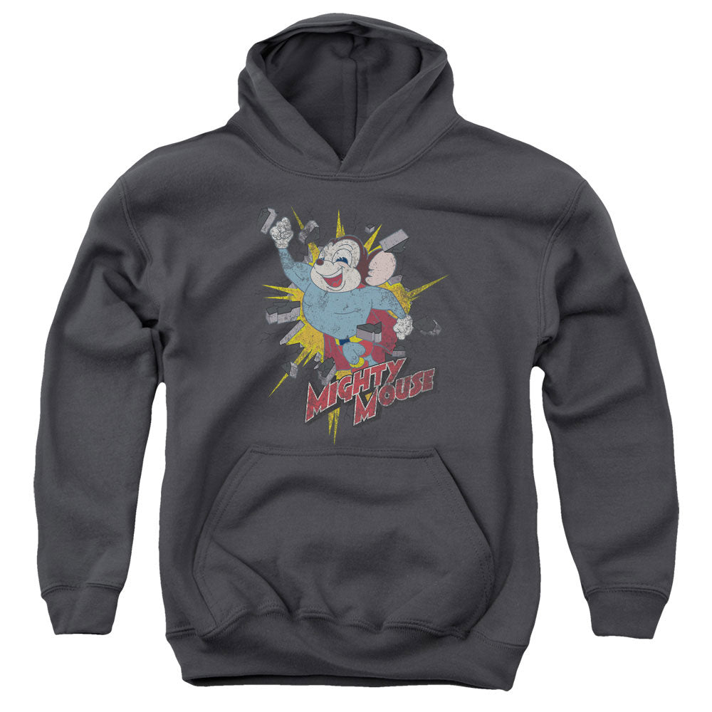 Mighty Mouse Break Through Kids Youth Hoodie Charcoal Officially Licensed