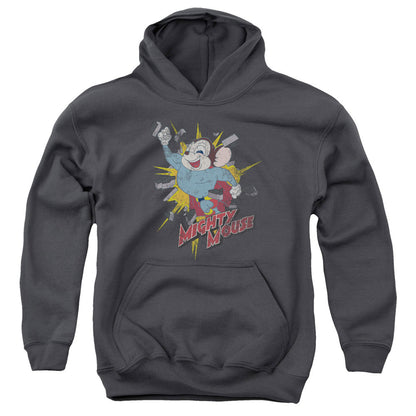 Mighty Mouse Break Through Kids Youth Hoodie Charcoal Officially Licensed