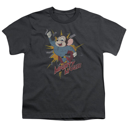 Mighty Mouse Break Through Kids Youth T Shirt Charcoal Officially Licensed