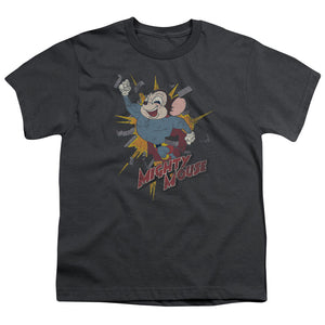 Mighty Mouse Break Through Kids Youth T Shirt Charcoal