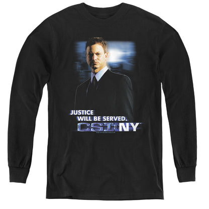 Csi:ny Justice Served Long Sleeve Kids Youth T Shirt Black Officially Licensed