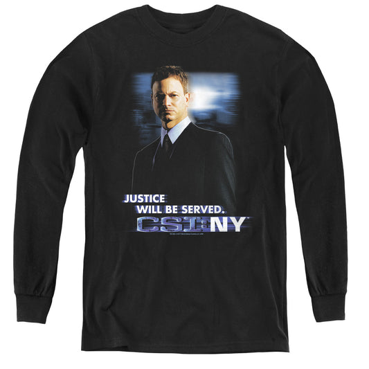 Csi:ny Justice Served Long Sleeve Kids Youth T Shirt Black Officially Licensed
