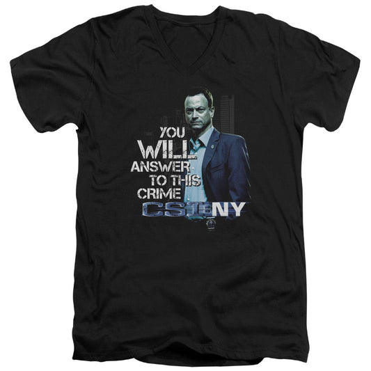Csi Ny You Will Answer Mens Slim Fit V-Neck T Shirt Black Officially Licensed