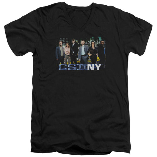 Csi Ny Cast Mens Slim Fit V-Neck T Shirt Black Officially Licensed
