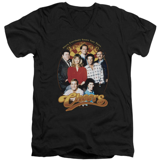 Cheers Group Shot Mens Slim Fit V-Neck T Shirt Black Officially Licensed