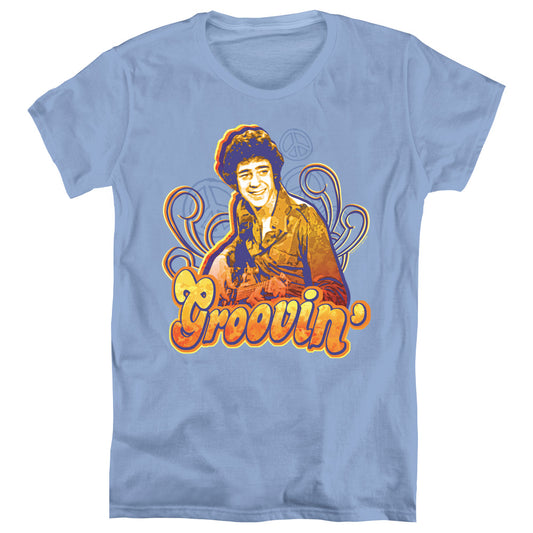 Brady Bunch Groovin Womens T Shirt Carolina Blue Officially Licensed
