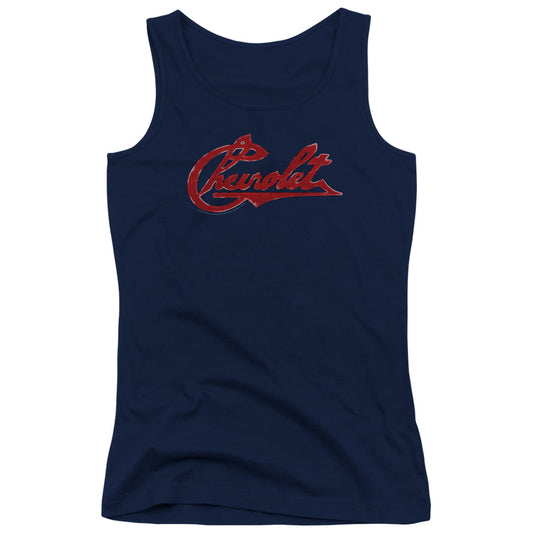 Chevrolet Chevrolet Script Distressed Womens Tank Top Shirt Navy