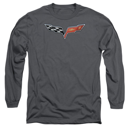 Chevrolet The Vette Medallion Mens Long Sleeve Shirt Charcoal